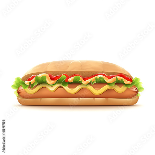 Illustration of a Classic Hot Dog with Toppings