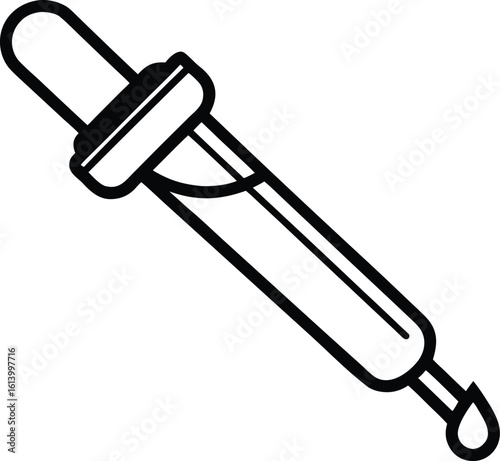 Dropper icon silhouette, medical tool line art, liquid dispenser vector, minimal outline drawing, lab equipment illustration