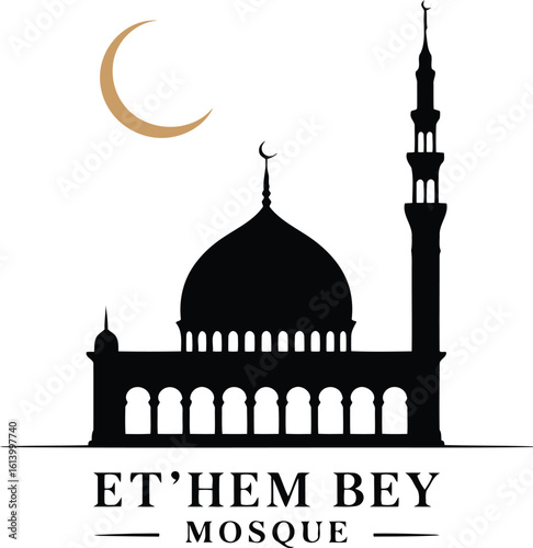 Et'hem Bey Mosque Silhouette Vector Illustration of Albanian Landmark on Transparent