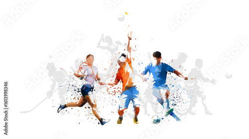 Sports, group of team and individual sports athletes. Set of active people. Men and women
