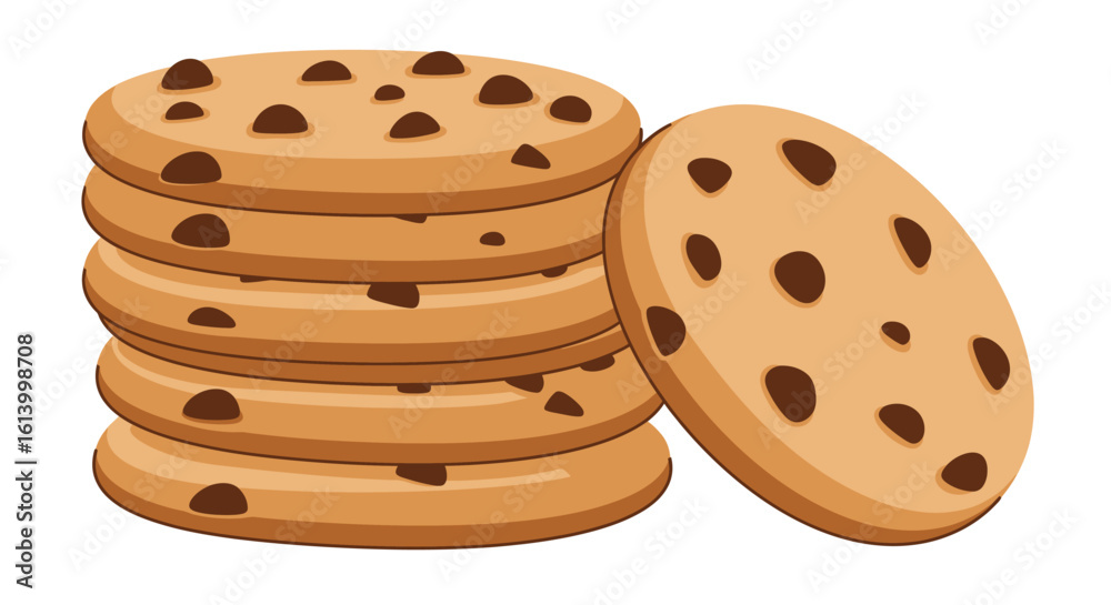Stack of Chocolate Chip Cookies with One Leaning Against the Pile Stack of Chocolate Chip Cookies with One Leaning Against the Pile