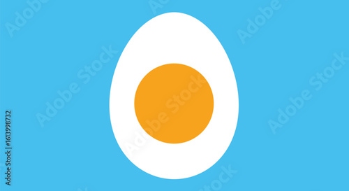 Simple graphic illustration of a hard boiled egg on a blue background