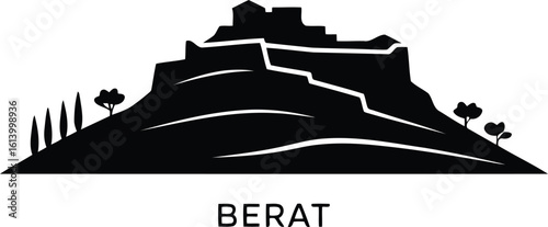 Silhouette of Berat Castle in Albania, a Historic Fortress Overlooking the City and Landscape