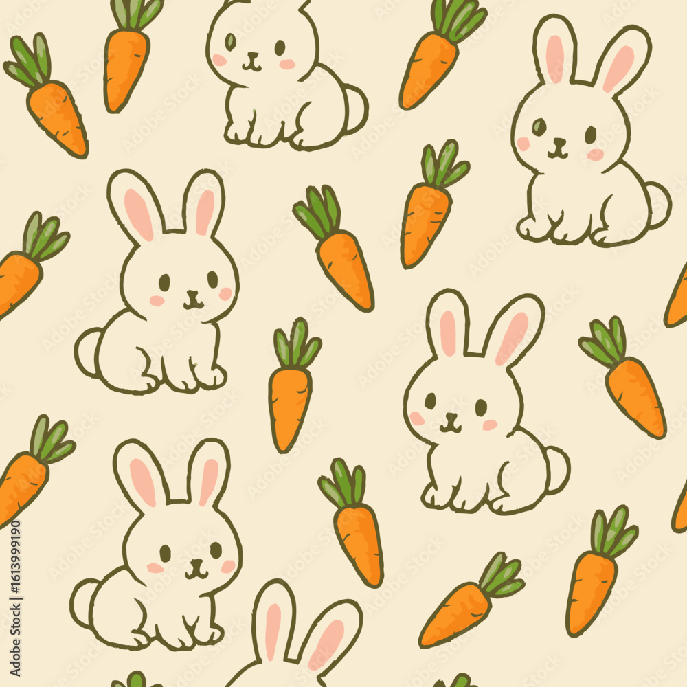 Obraz premium Bunny Carrot Pattern Seamless Spring Easter Cute Garden Design