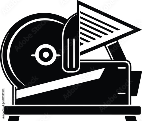Meat slicer silhouette, kitchen appliance line art, butcher tool vector, food preparation drawing, minimal equipment icon