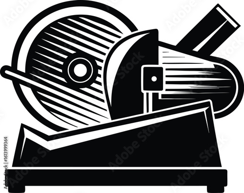 Meat slicer silhouette, kitchen appliance line art, butcher tool vector, food preparation drawing, minimal equipment icon