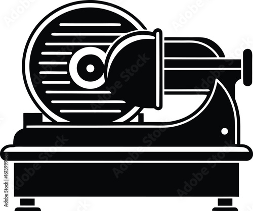 Meat slicer silhouette, kitchen appliance line art, butcher tool vector, food preparation drawing, minimal equipment icon