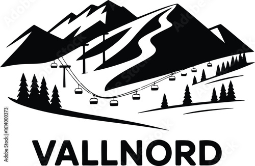 Vallnord Ski Resort Silhouette Vector Illustration Andorra Pyrenees Mountains Winter Sport