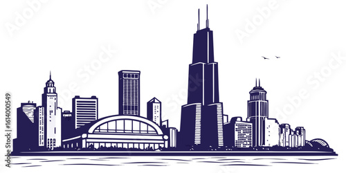 Chicago Silhouette Vector Featuring Key Skyscrapers & Attractions