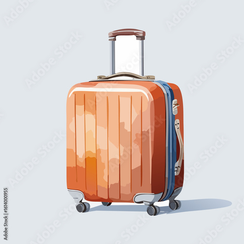 Stylish orange hard-shell rolling suitcase with a glossy finish and extended handle.