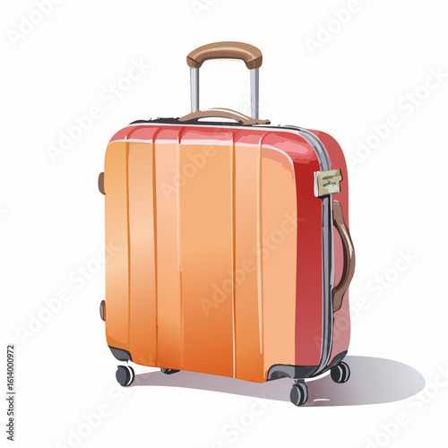 Stylish orange and red gradient hard-shell rolling suitcase with an extended telescopic handle.