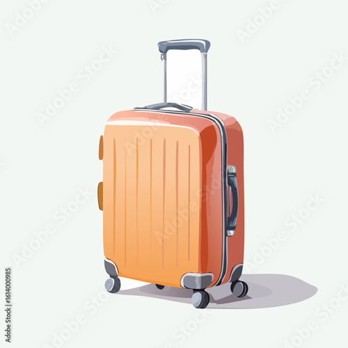 Vibrant orange rolling travel suitcase with extended telescopic handle and four spinner wheels.