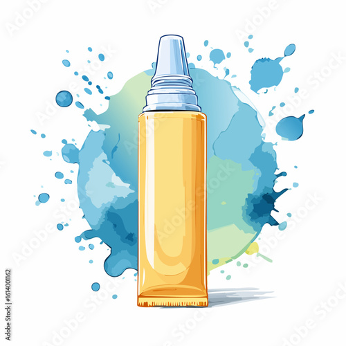 Glossy yellow cosmetic tube with a white precision applicator nozzle, vector illustration.