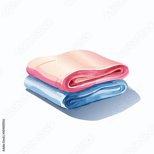 Illustrated stack of neatly folded pink and blue towels with soft highlights and shadows.