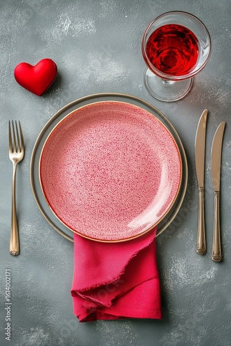 Romantic Dinner Table Setting With Pink Napkin and Red Roses in a Cozy Ambiance.