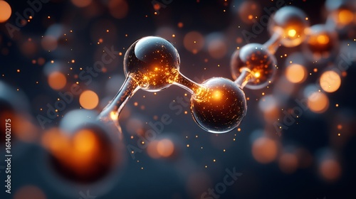 Glowing molecules forming chemical bonds in a dark environment