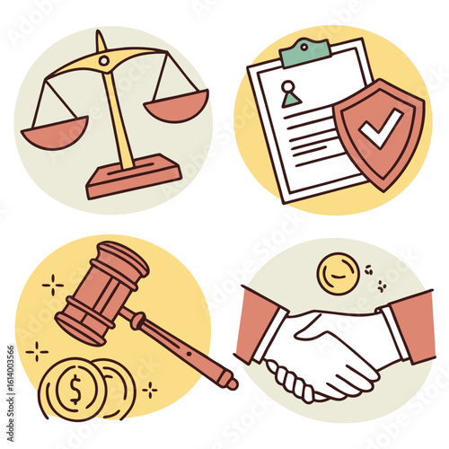 Legal and Business Icons Justice Security Law and Agreement.