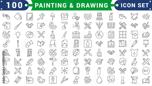 Painting and drawing icon set. Containing paint, artwork, paintbrush, artist, museum, painter, art gallery, paint stroke and more. Solid vector icons collection.