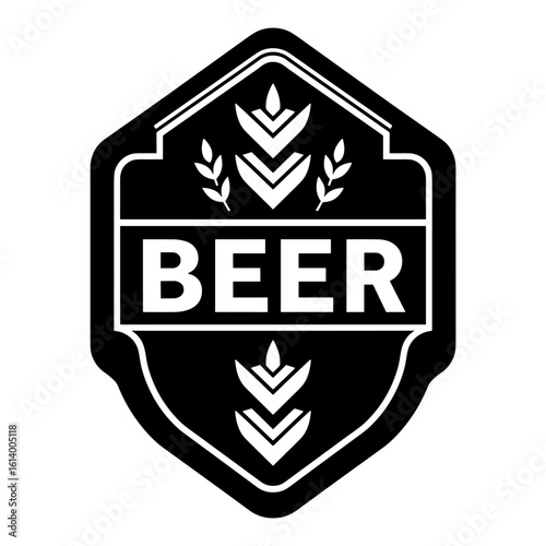 Retro bottle badge with border featuring beer logo design  
