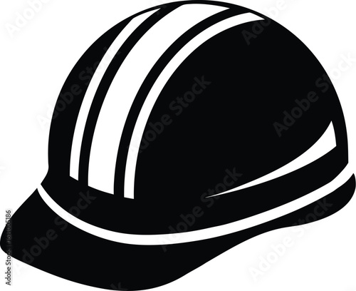 Hard hat silhouette, safety helmet line art, construction gear vector, minimal workwear icon, protective equipment drawing