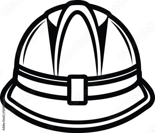 Hard hat silhouette, safety helmet line art, construction gear vector, minimal workwear icon, protective equipment drawing