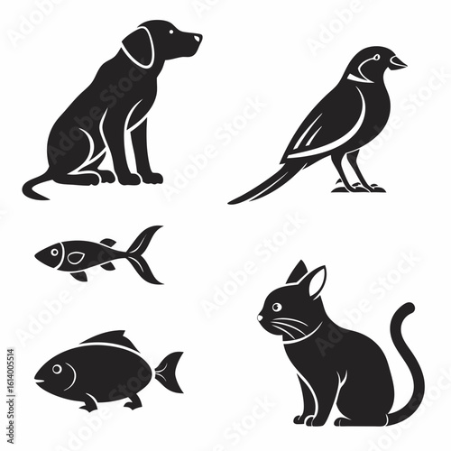 Silhouette Collection of Domestic Animals and Fish.