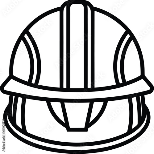 Hard hat silhouette, safety helmet line art, construction gear vector, minimal workwear icon, protective equipment drawing