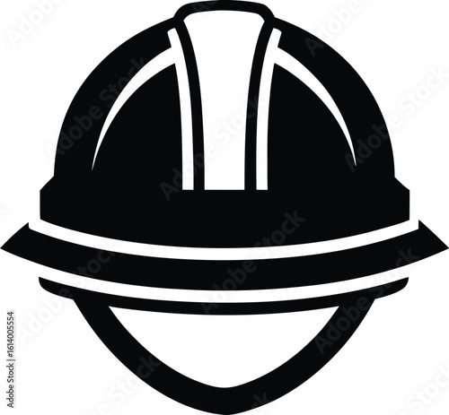 Hard hat silhouette, safety helmet line art, construction gear vector, minimal workwear icon, protective equipment drawing