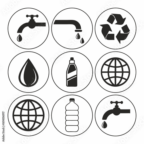 Water Conservation and Recycling Icons Collection 1.