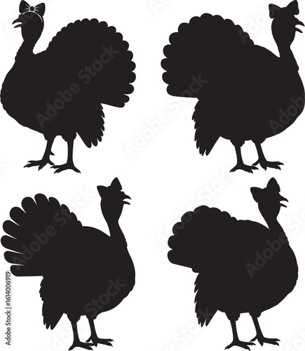 Four turkey silhouettes facing different directions
