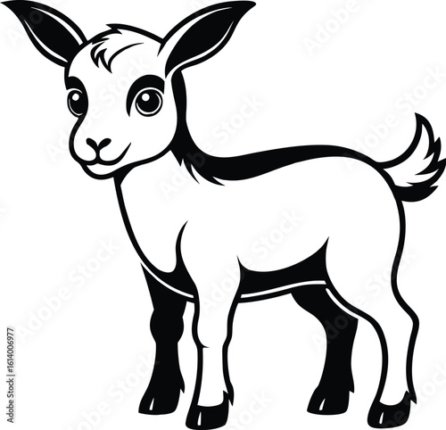 Baby goat silhouette, young animal line art, farm livestock vector, minimal kid drawing, cute goat illustration
