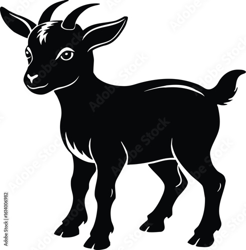 Baby goat silhouette, young animal line art, farm livestock vector, minimal kid drawing, cute goat illustration