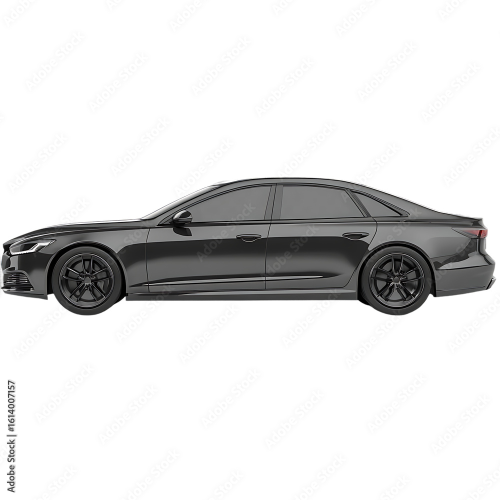 Fototapeta premium Sleek Black Luxury Sedan, Side Profile, Modern Design, Elegant and Sophisticated, Premium Vehicle Stock Photo.