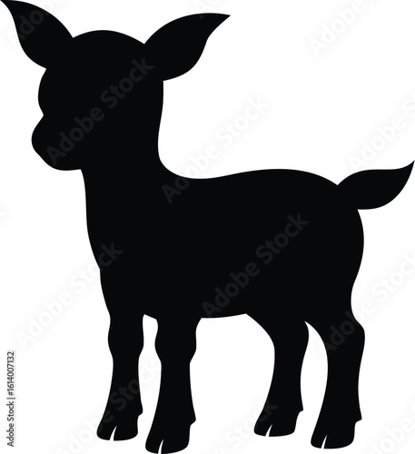 Baby goat silhouette, young animal line art, farm livestock vector, minimal kid drawing, cute goat illustration