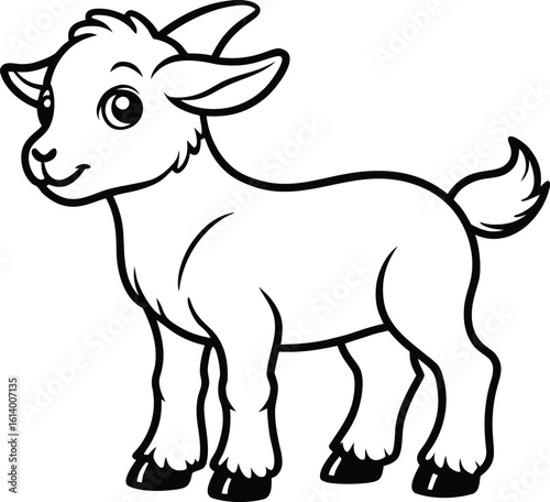 Baby goat silhouette, young animal line art, farm livestock vector, minimal kid drawing, cute goat illustration