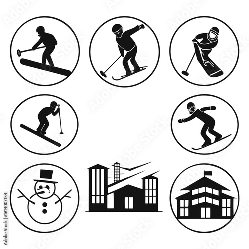 Winter Sports and Snowman Icons Collection.
