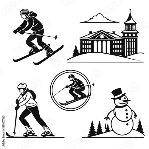Winter Sports and Snowman Icons 1.