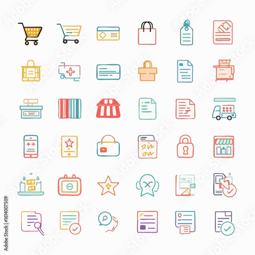 Collection of HandDrawn Ecommerce and Business Icons.