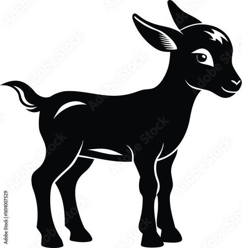 Baby goat silhouette, young animal line art, farm livestock vector, minimal kid drawing, cute goat illustration