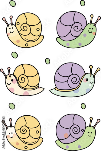set of adorable cartoon snails