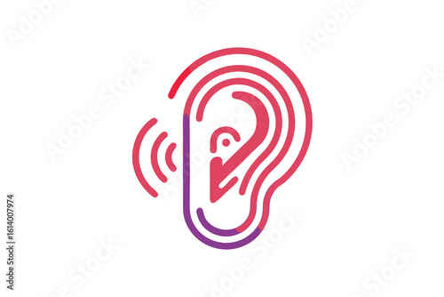 Minimalist Human Ear Icon Rendering in Silhouette Style on white background
