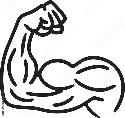 Line art illustration of a strong arm biceps and fist symbolizing strength and power 