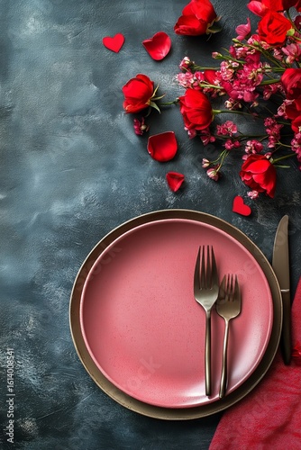 Romantic Dinner Setting With Pink Plate and Red Flowers for Special Occasion ...