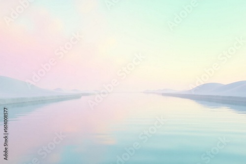 Pastel Sky Landscape with Aurora Reflection

