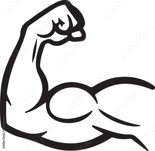 Line art illustration of a strong arm biceps and fist symbolizing strength and power 