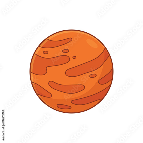 Cartoon planet with orange hue, orbiting in the vast expanse of outer space