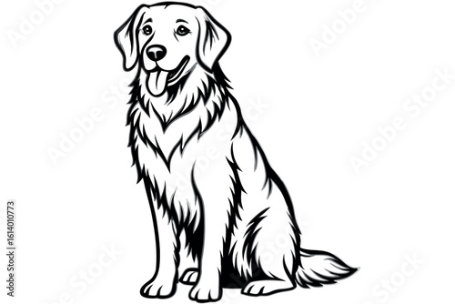 A single, charming dog illustration rendered in a full spectrum of CMYK colors, including grayscale and specific hues