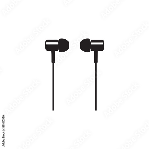 Black earphones icon design, simple inear headphones isolated on white background