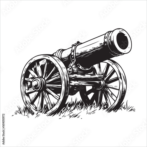 Cannon silhouette, Silhouette vintage old cannon, defending castles and strongholds, Minimalist Cannon vector, Weapon silhouette