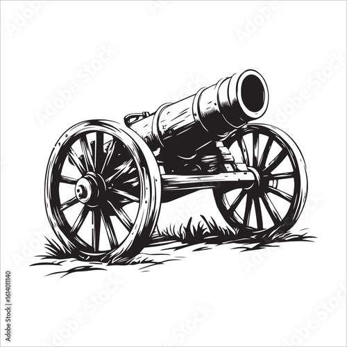 Cannon silhouette, Silhouette vintage old cannon, defending castles and strongholds, Minimalist Cannon vector, Weapon silhouette